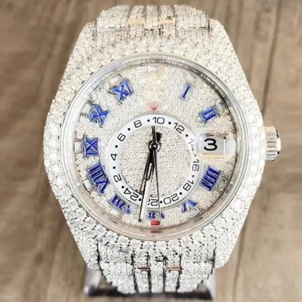 Custom Handmade Setting Pass Diamond Tester VVS Moissanite Diamond Iced Out Luxury Mechanical Watch