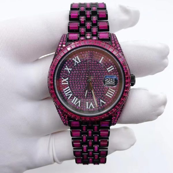 Hip Hop Bling Hollow Out Wristwatch High End Iced Out Moissanite Mechanical Watch