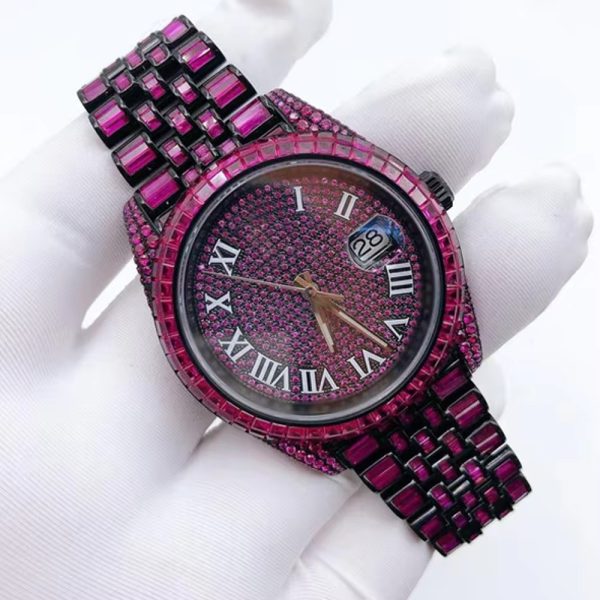 Hip Hop Bling Hollow Out Wristwatch High End Iced Out Moissanite Mechanical Watch - Image 2