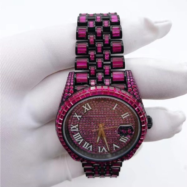 Hip Hop Bling Hollow Out Wristwatch High End Iced Out Moissanite Mechanical Watch - Image 4