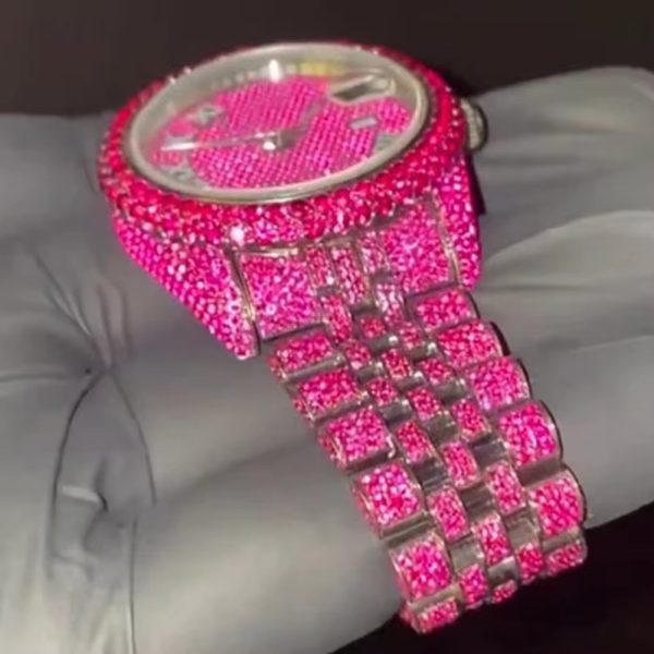 Custom Luxury Bling Moissanite Watch VVS Moissanite Hip Hop Iced Out Stainless Steel Mechanical Watches