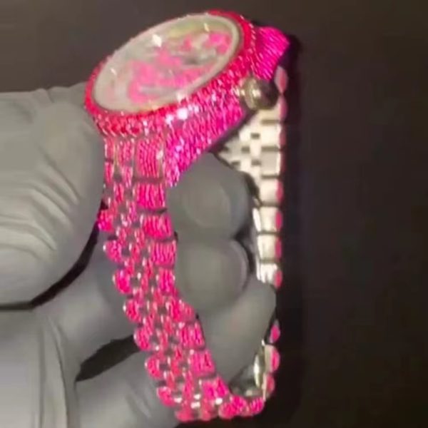 Custom Luxury Bling Moissanite Watch VVS Moissanite Hip Hop Iced Out Stainless Steel Mechanical Watches - Image 4