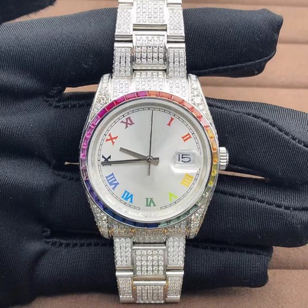 Hip Hop Jewelry Stainless Steel Handmade VVS Moissanite Pass Diamond Tester Iced Out Mechanical Watches