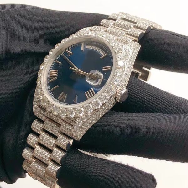 Factory wholesale Luxury Bling VVS Moissanite Iced out Stainless Steel Mechanical Watch - Image 2