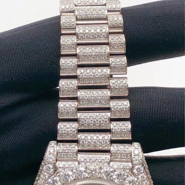 Factory wholesale Luxury Bling VVS Moissanite Iced out Stainless Steel Mechanical Watch - Image 3