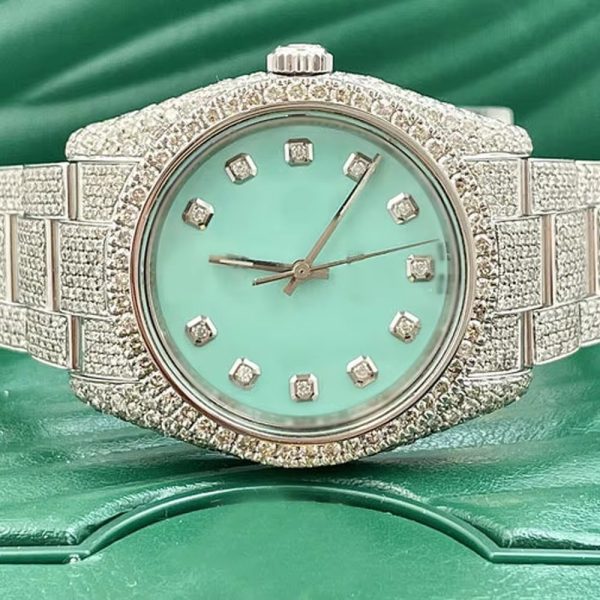 Hip Hop Fashion Watch Movement Large Round Iced Out Bling Moissanite Diamond Waterproof Men Mechanical Watch