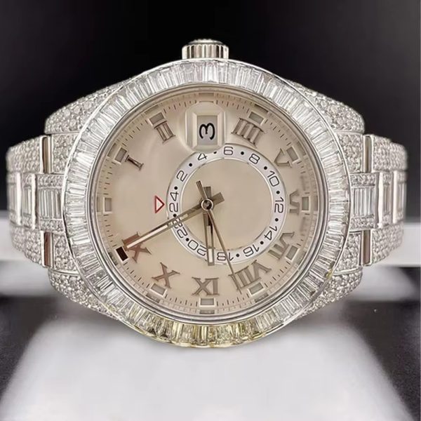 Custom waterproof luxury brand men watches gold moissanite wristwatch hip hop iced out mechanical watch