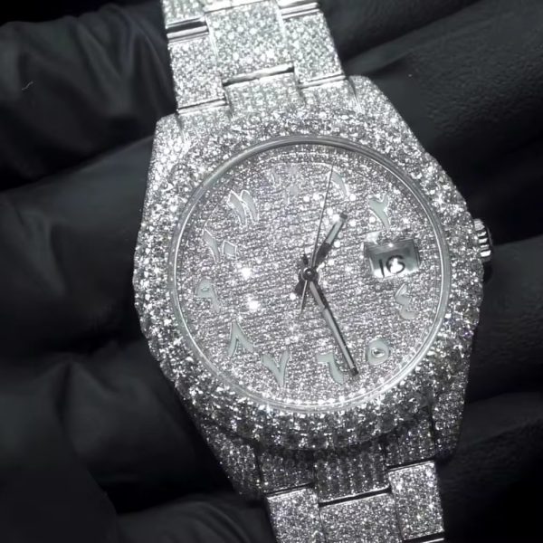 Luxury Luminous Stainless Steel Men Watch Bling Bling Moissanite Mechanical Watch