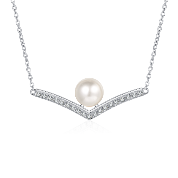 AZ503-X Designer V Shaped PT950 Platinum Women's Necklace Moissanite Diamond Flawless Natural Freshwater Pearl Pendant for Birthday Gift