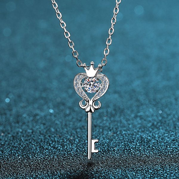 AZ120-X 0.3ct  S925 Sterling Silver Moissanite Lock Bone Chain Dynamic Pendant Necklace Chilled Minimalist GBA Certified Free Gift Box - Image 5