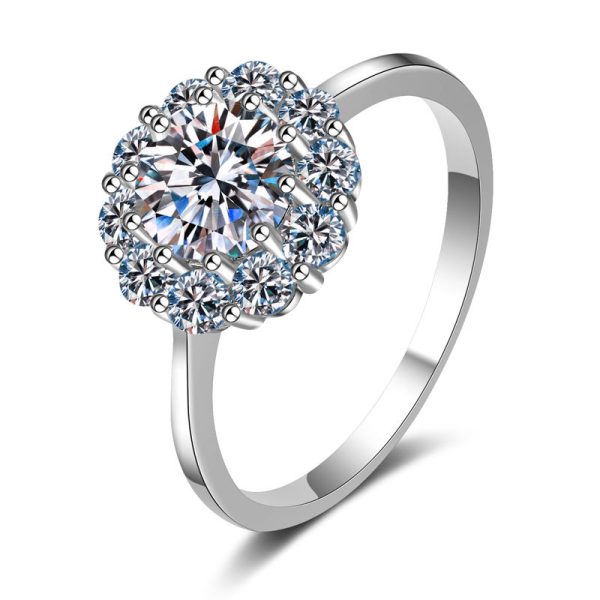 AZ012-J 2Ct Floral Moissanite Oversized Rings 925 Silver Women's GBA Certified Stylish Durable Free Gift Box Bold Chic Versatile
