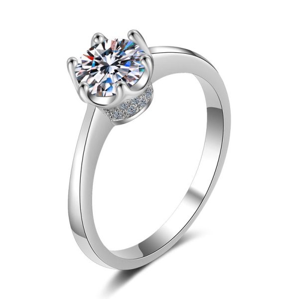 AZ017-J  D Color VVS1 EX Moissanite Ring 1ct Round Moissanite Diamond Solitaire Engagement 925 Plated Sterling Silver Ring