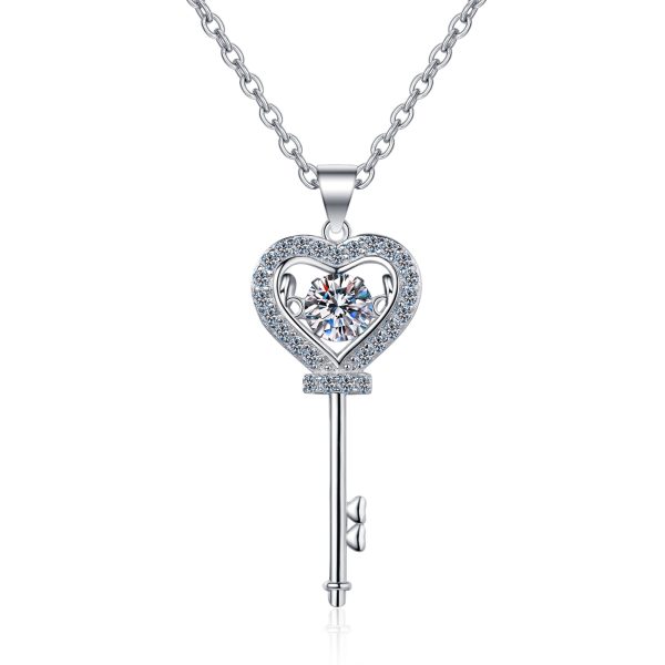 AZ220-X Moissanite Necklace Love Heart Key Pendant 0.5ct Sterling Silver D VVS1 Lab Diamond with GRA Certificate Necklace for Women