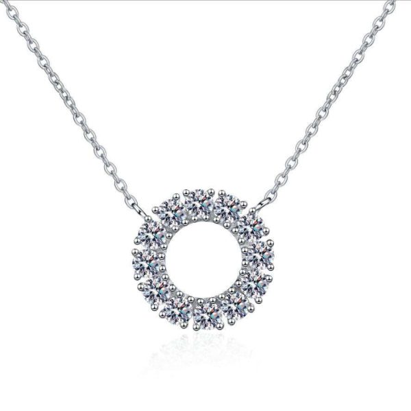AZ437-X  full moissanite round pendant necklace original 925 sterling sliver chain plated 18K white gold fine necklace for women