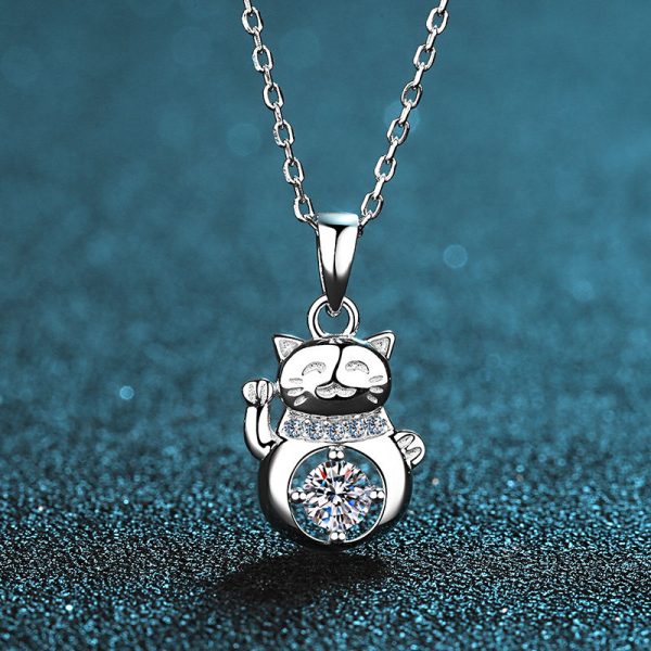 AZ085-X 18K White Gold Platinum PT950 0.3ct Moissanite Cat Pendant Necklace for Women High Polished Finish Jewelry - Image 5