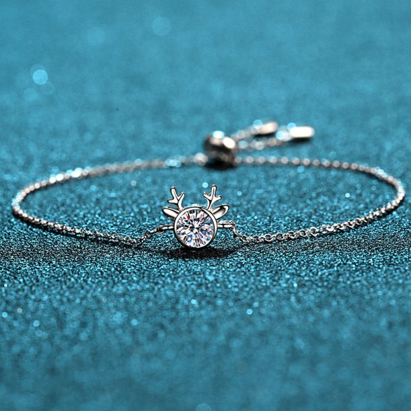 AZ049-S  Sterling Silver S925 Hypoallergenic 0.5ct Moissanite Deer Head Women's Versatile Bracelet Personalized Simple Versatile Antlers - Image 5