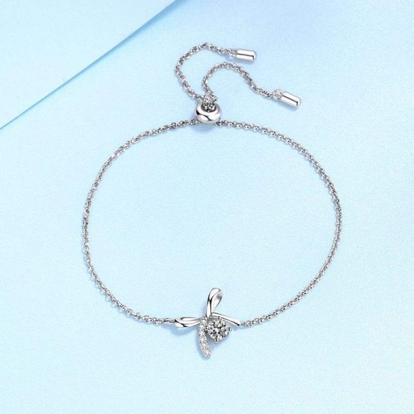 AZ090-S Fashion Fine Luxury Classic 0.3ct Moissanite Letter Bowknot Dangle Bracelet For Women 925 Silver Party Jewelry Gift - Image 5