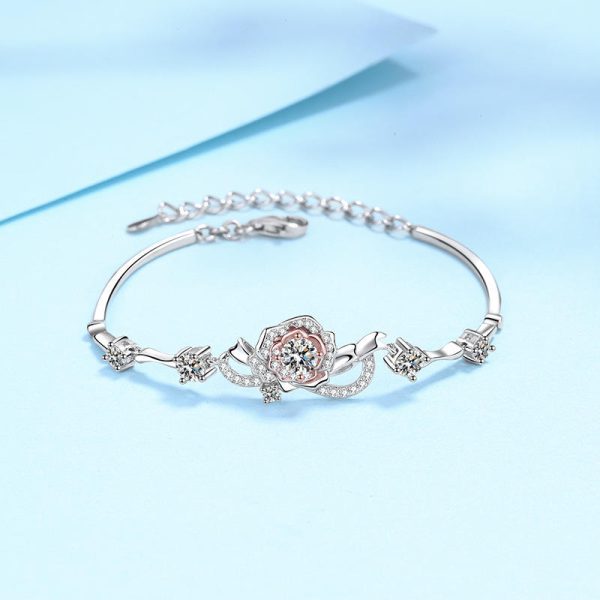 AZ372-S Fashion Fine Luxury Classic Moissanite Rose Flower Bracelets For Women s925 Sterling Silver Party Wedding Jewelry - Image 5