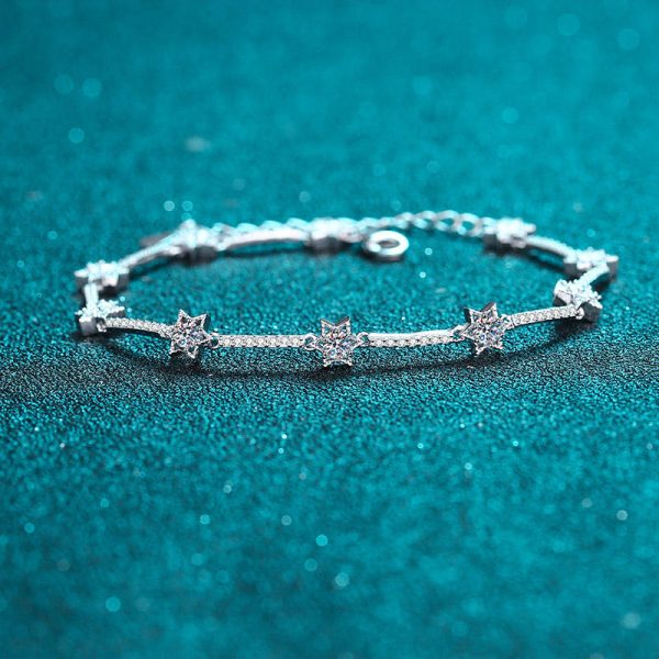 AZ430-S Moissanite Diamond Bracelet Platinum Plating Sterling Silver Ten Stars Charms Bracelet Promise Gift For Women Girls Fine Jewelry - Image 5