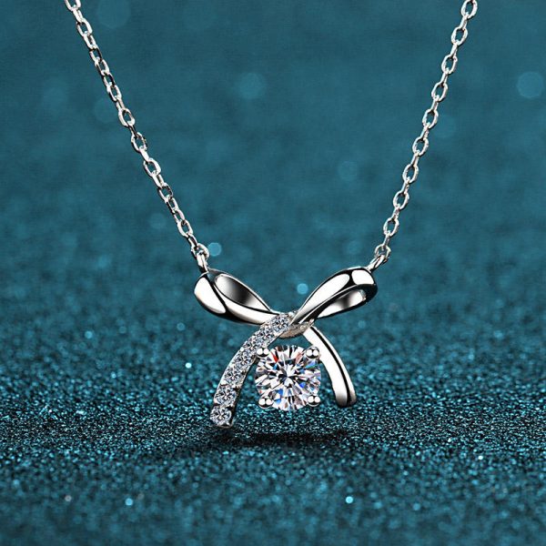 AZ057-X Store Moissanite Plata Sterling 925 Silver Four-clawed Bow Moissanite Pendant Necklace For Women Jewelry Gift - Image 5