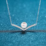 AZ503-X Designer V Shaped PT950 Platinum Women's Necklace Moissanite Diamond Flawless Natural Freshwater Pearl Pendant for Birthday Gift - Image 5
