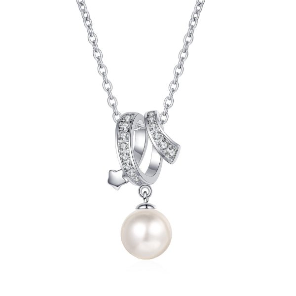 AZ507-X S925 Sterling Silver Clavicle Chain for Women Cross Design 8mm Flawless Pearl Moissaniter Women