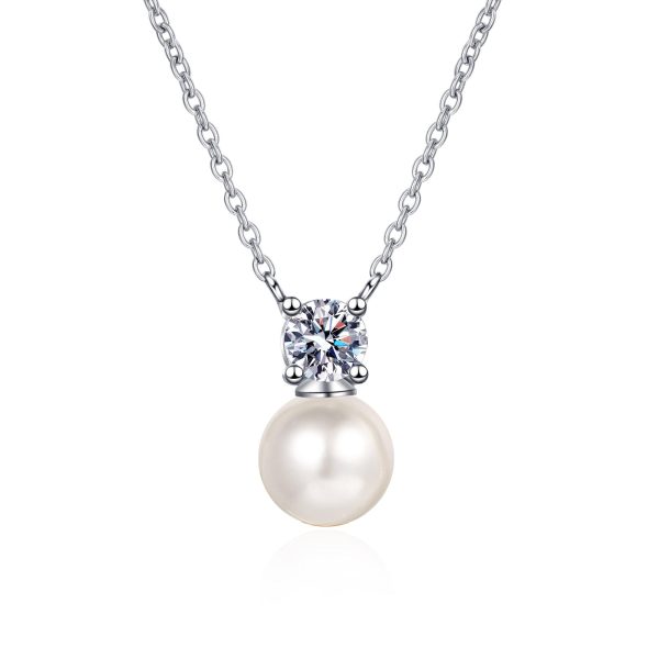 AZ509-X Classic White Gold 18K Luxury 0.5 Carat Real Moissanite Diamond Necklace for Women Wedding 8mm Pearl Pendant Natural Freshwater