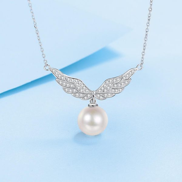 AZ520-X Cupid Heart Necklace Women's Light Luxury Romantic Angel Wings Collar Chain Moissanite Pearl Pendant female Engagement Gift - Image 5