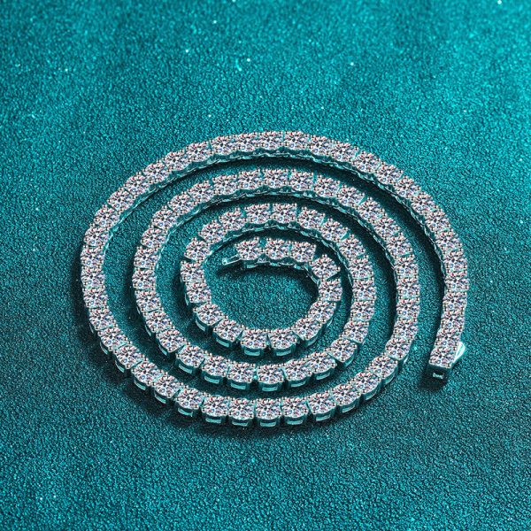AZ755-X Rhodium Plated 4/3mm All Moissanite Tennis Necklace for Women Simulated Diamond Party Jewelry 925 Sterling Silver Pendant - Image 5