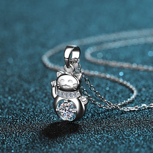 AZ085-X 18K White Gold Platinum PT950 0.3ct Moissanite Cat Pendant Necklace for Women High Polished Finish Jewelry - Image 4