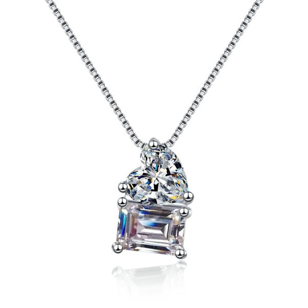 AZ805-X S925 Sterling Silver Simple Heart Square 2CT D-Color Moissanite Diamond Necklace Wedding for Women's Party Jewelry