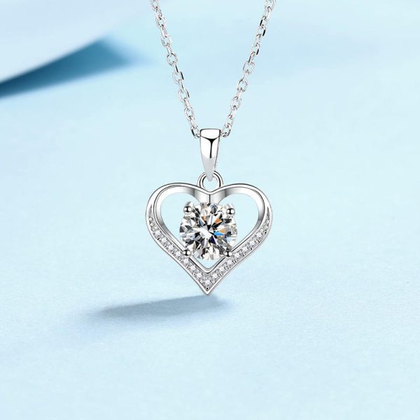 AZ868-X 18K White Gold Platinum Pt950 1 Carat Moissanite Necklace for Women Love Heart Pendant Luxury Collarbone Chain for Girlfriend - Image 5