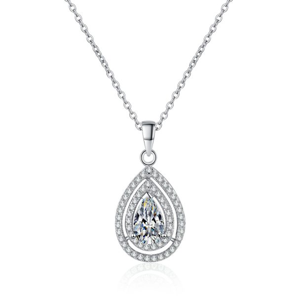 AZ869-X  1ct Pear Cut Moissanite Pendant Necklaces for Women Sterling Silver 925 with White Gold Plated Water Drop Necklace GRA