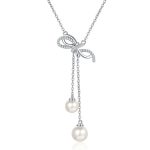 AZ885-X  Diamond Pt950 Platinum Pearl Necklace with Bow Tassel Pendant and Collar Chain for Neck and Chest