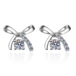 AZ083-E Moissanite Bow Stud Earrings 925 Sterling Silver Plated Pt950 Gold Four-claw Stud Earrings School Girl Wild Model