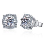 AZ185-E JECIRCON Women Earrings Original 925 Sterling Silver Stud Earrings Korean Style Classic Square Bag 1ct  Moissanite Ear Jewelry