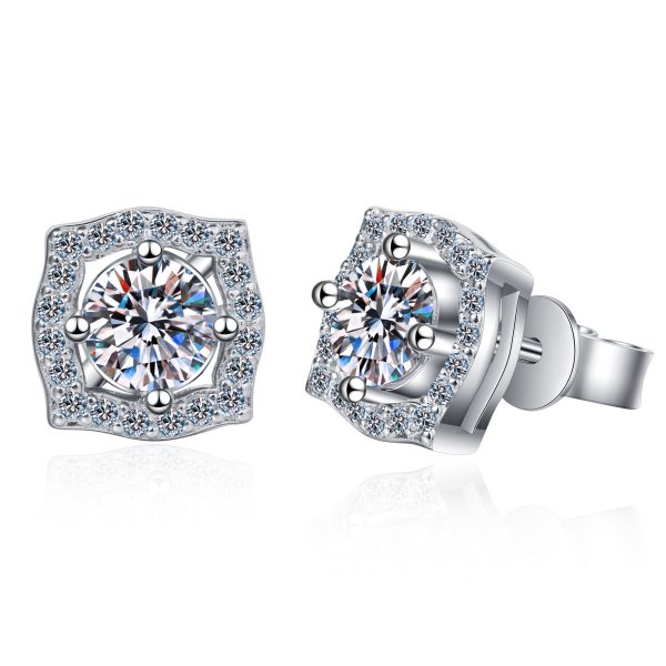 AZ185-E JECIRCON Women Earrings Original 925 Sterling Silver Stud Earrings Korean Style Classic Square Bag 1ct  Moissanite Ear Jewelry