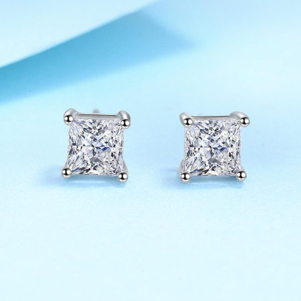 AZ239-E GRA Certified Moissanite Diamond Unusual Square Halo Stud Earrings for Women PT950 Platinum Classic Princess Trendy Fine Jewelry - Image 5