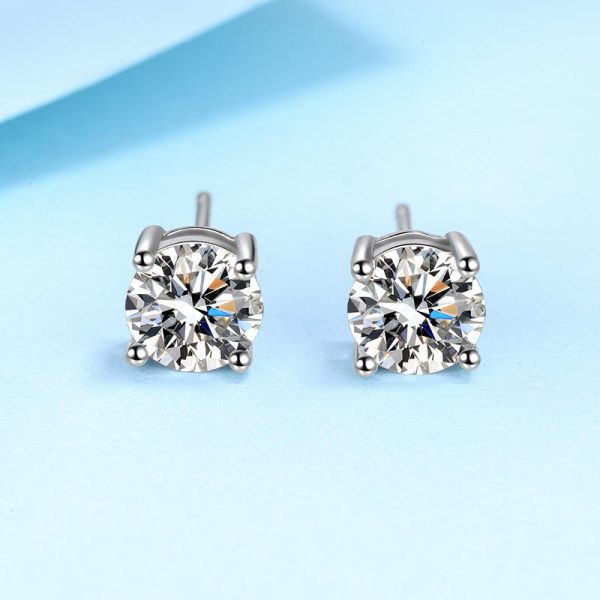 AZ043-E Real Moissanite Stud Earrings 14K White Gold Plated Sterling Silver 4 Prong Diamond Earring for Women Men Ear Stud 1ct 2ct 4ct - Image 5