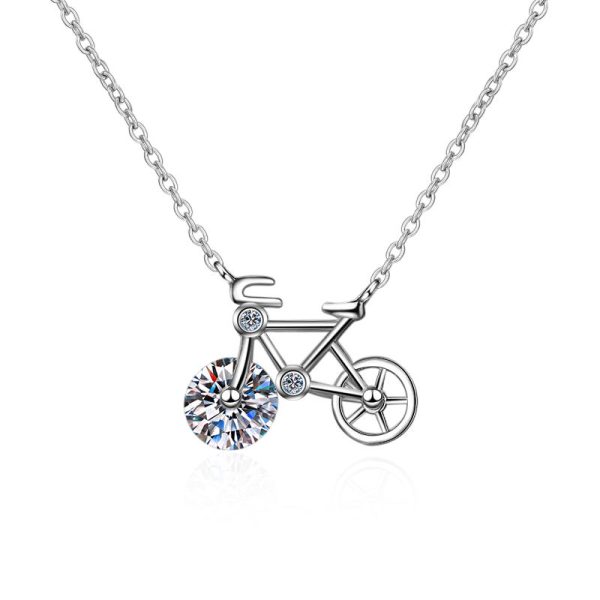 AZ097-X Fashion Trendy Luxury Fine Classic 1ct Moissanite Lovely Bicycle  Necklace For Women 925 Silver Party Charm Jewelry