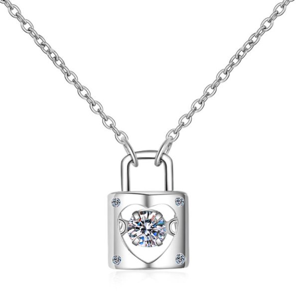 AZ118-X S925 Sterling Silver Moissanite Necklace, Women's Lock, Dynamic Pendant, Collarbone Chain, Jewelry Accessories