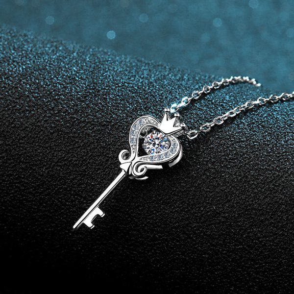 AZ120-X 0.3ct  S925 Sterling Silver Moissanite Lock Bone Chain Dynamic Pendant Necklace Chilled Minimalist GBA Certified Free Gift Box - Image 4