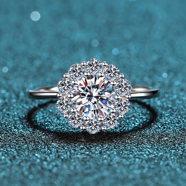 AZ012-J 2Ct Floral Moissanite Oversized Rings 925 Silver Women's GBA Certified Stylish Durable Free Gift Box Bold Chic Versatile - Image 5