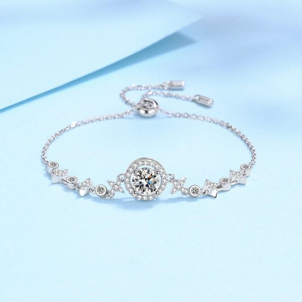 AZ209-S  1 Carat Real Moissanite Bracelet Star Moon Brilliant Charm Bangle 925 Solid Silver Hand Chain Jewelry Pass Diamond Tester - Image 6