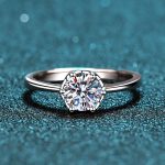 AZ017-J  D Color VVS1 EX Moissanite Ring 1ct Round Moissanite Diamond Solitaire Engagement 925 Plated Sterling Silver Ring - Image 5