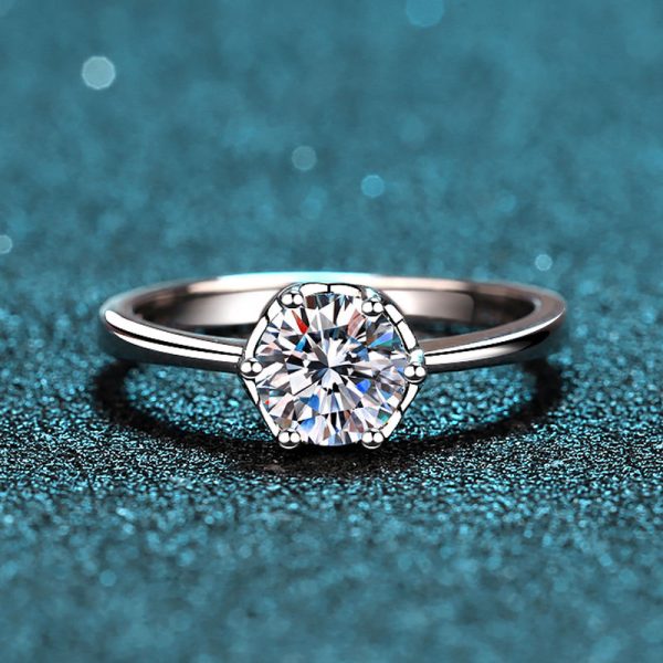 AZ017-J  D Color VVS1 EX Moissanite Ring 1ct Round Moissanite Diamond Solitaire Engagement 925 Plated Sterling Silver Ring - Image 5