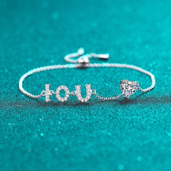 AZ629-S Fashion Fine Luxury Classic 1ct Moissanite Letter I LOVE YOU Heart Bracelets For Women s925 Silver Wedding Jewelry - Image 5