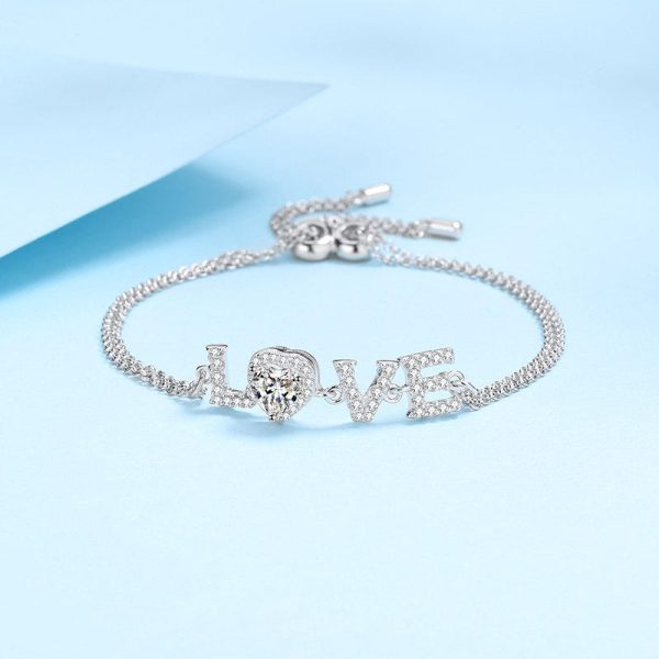 AZ631-S Fashion Luxury Classic 1 Ct Moissanite Double Chain Letter Love Heart Bracelet For Women s925 Silver Party Jewelry - Image 5