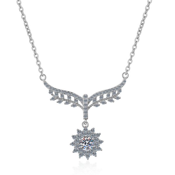 AZ032-X Fashion luxury 0.5 CT Classic Moissanite Angle Wing Sunflower Necklace Women s925 Sterling Silver Party Jewelry