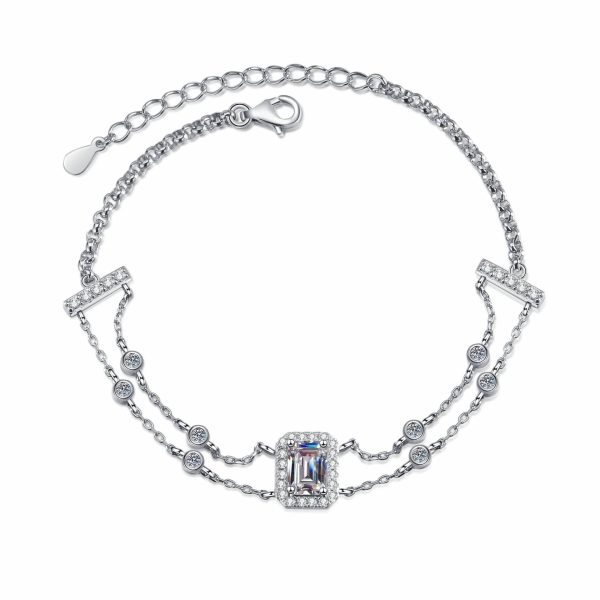 AZ983-S High Quality 1ct Emerald Cut Moissanite Diamond Jewelry 925 Sterling Silver Women Adjustable Bracelet For Party Daily Wear